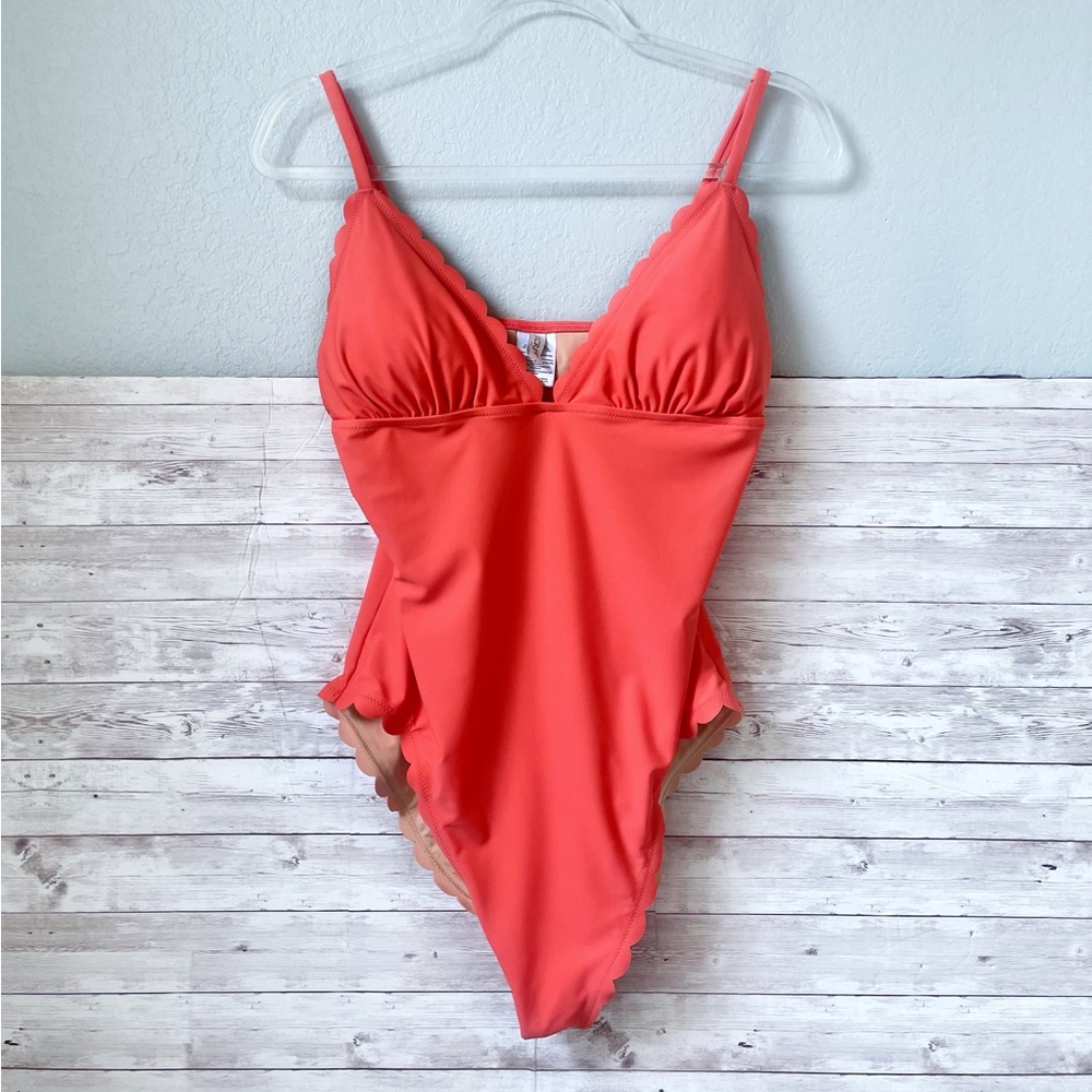 J. Crew | Scalloped one-piece swimsuit orange Size Large